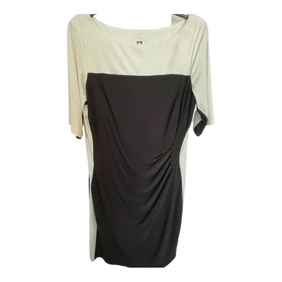 Anne Klein Cream and black Ruched Sheath Midi Dress - Picture 1 of 3